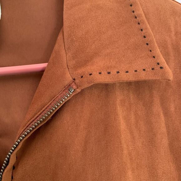 Dress Barn Brown Orange Cropped Jacket Large Western Stitches Full Zip Boho Fall - Picture 3 of 4